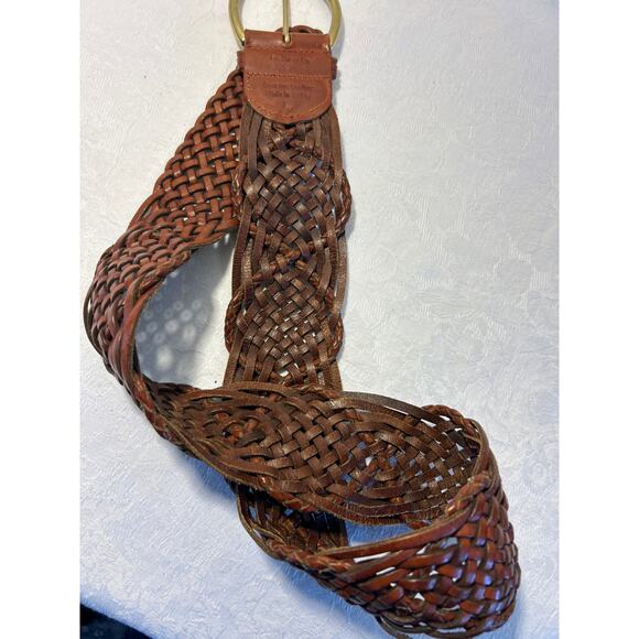 Talbots Brown Woven Leather Wide Band Belt, Women’s Sz L, made in Turkey ￼ - Picture 3 of 8